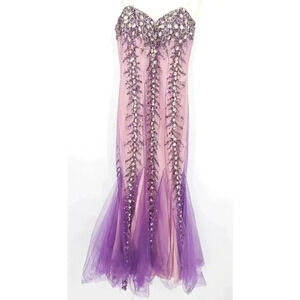 Me Prom By Moonlight Women's 4 Purple Strapless Beaded Tulle Formal Dress